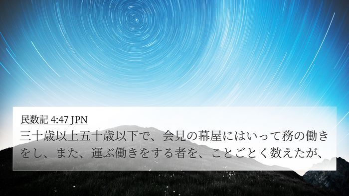 民数記 4:47 JPN 4K Wallpaper - 三十歳以上五十歳以下で、会見の幕 - 4K Wallpaper Bible Verse