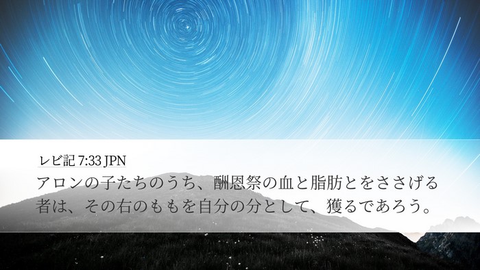レビ記 7:33 JPN Desktop Wallpaper - アロンの子たちのうち、酬恩祭の血 - Desktop Bible Verse Wallpaper