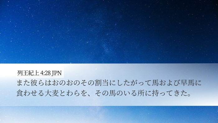 列王紀上 4:28 JPN Desktop Wallpaper - また彼らはおのおのその割当にした - Desktop Bible Verse Wallpaper