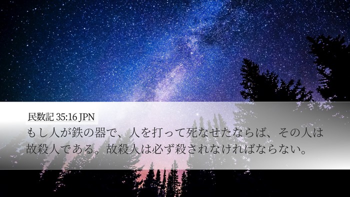 民数記 35:16 JPN Desktop Wallpaper - もし人が鉄の器で、人を打って死な - Desktop Bible Verse Wallpaper