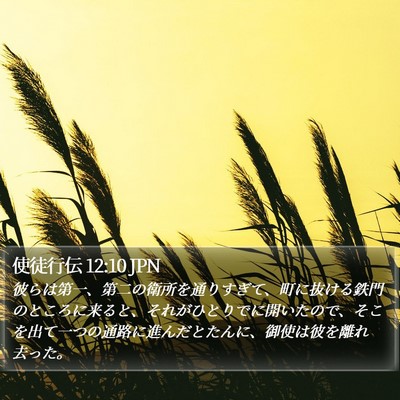 使徒行伝 12:10 JPN Bible Verse Image