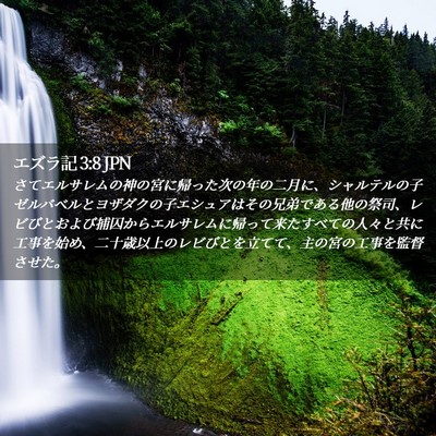 Picture 02 - エズラ記 3:8 JPN - さてエルサレムの神の宮に帰った次 - Bible Verse Picture