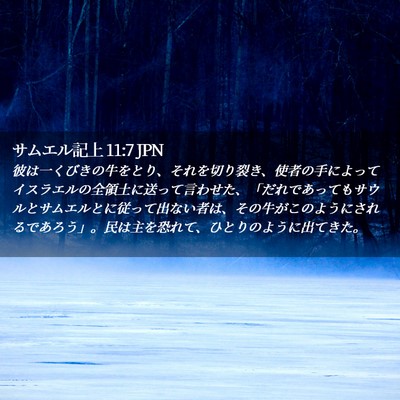 Picture 02 - サムエル記上 11:7 JPN - 彼は一くびきの牛をとり、それを切 - Bible Verse Picture