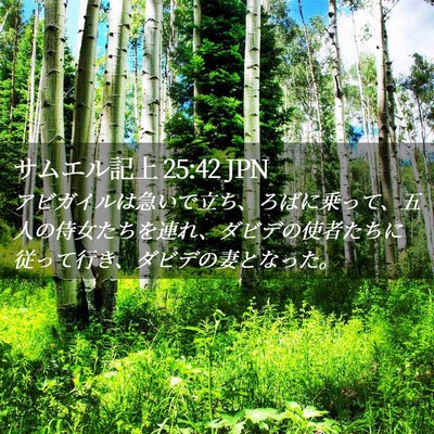 Picture 02 - サムエル記上 25:42 JPN - アビガイルは急いで立ち、ろばに乗 - Bible Verse Picture