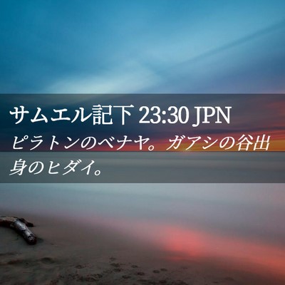 Picture 02 - サムエル記下 23:30 JPN - ピラトンのベナヤ。ガアシの谷出身 - Bible Verse Picture