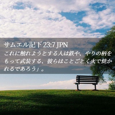 Picture 02 - サムエル記下 23:7 JPN - これに触れようとする人は鉄や、や - Bible Verse Picture
