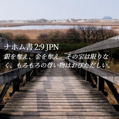 Picture 02 - ナホム書 2:9 JPN - 銀を奪え、金を奪え。その宝は限り - Bible Verse Picture