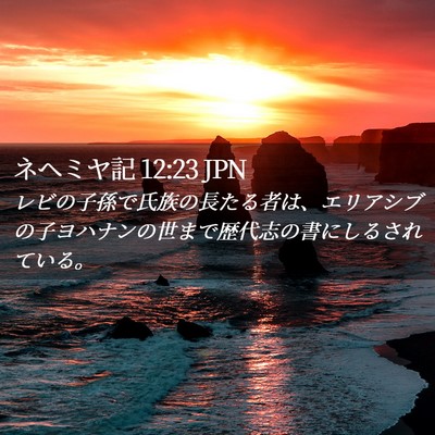 Picture 02 - ネヘミヤ記 12:23 JPN - レビの子孫で氏族の長たる者は、エ - Bible Verse Picture