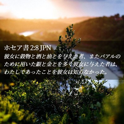 Picture 02 - ホセア書 2:8 JPN - 彼女に穀物と酒と油とを与えた者、 - Bible Verse Picture