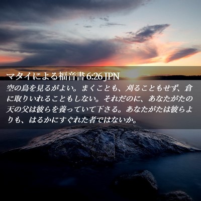 Picture 02 - マタイによる福音書 6:26 JPN - 空の鳥を見るがよい。まくことも、 - Bible Verse Picture