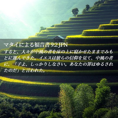 Picture 02 - マタイによる福音書 9:2 JPN - すると、人々が中風の者を床の上に - Bible Verse Picture