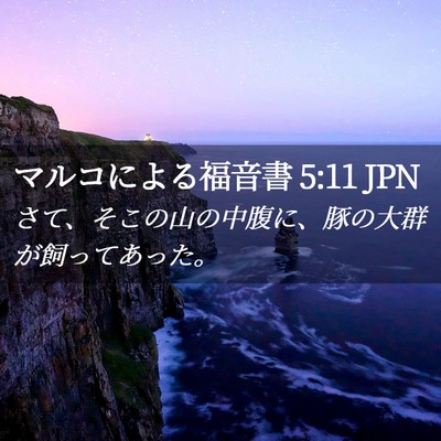 Picture 02 - マルコによる福音書 5:11 JPN - さて、そこの山の中腹に、豚の大群 - Bible Verse Picture