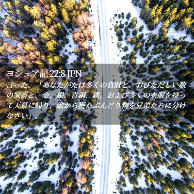 Picture 02 - ヨシュア記 22:8 JPN - 言った、「あなたがたは多くの貨財 - Bible Verse Picture