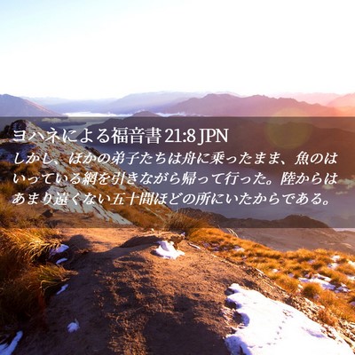 Picture 02 - ヨハネによる福音書 21:8 JPN - しかし、ほかの弟子たちは舟に乗っ - Bible Verse Picture