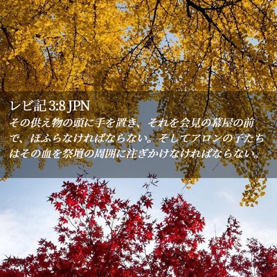 Picture 02 - レビ記 3:8 JPN - その供え物の頭に手を置き、それを - Bible Verse Picture