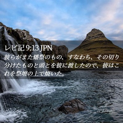 Picture 02 - レビ記 9:13 JPN - 彼らがまた燔祭のもの、すなわち、 - Bible Verse Picture