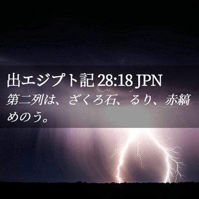 Picture 02 - 出エジプト記 28:18 JPN - 第二列は、ざくろ石、るり、赤縞め - Bible Verse Picture
