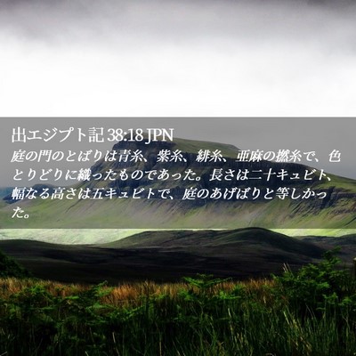 Picture 02 - 出エジプト記 38:18 JPN - 庭の門のとばりは青糸、紫糸、緋糸 - Bible Verse Picture