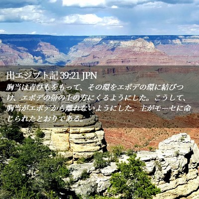 Picture 02 - 出エジプト記 39:21 JPN - 胸当は青ひもをもって、その環をエ - Bible Verse Picture