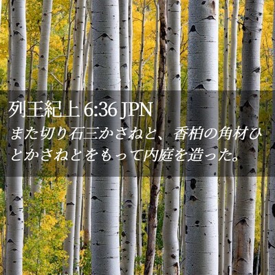 Picture 02 - 列王紀上 6:36 JPN - また切り石三かさねと、香柏の角材 - Bible Verse Picture