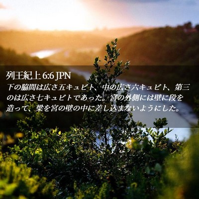 Picture 02 - 列王紀上 6:6 JPN - 下の脇間は広さ五キュビト、中の広 - Bible Verse Picture