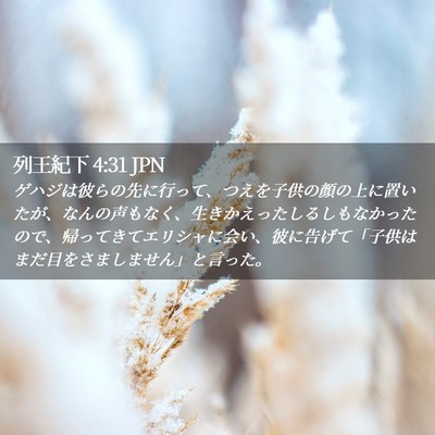Picture 02 - 列王紀下 4:31 JPN - ゲハジは彼らの先に行って、つえを - Bible Verse Picture