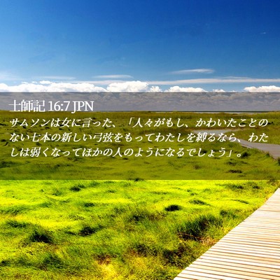 Picture 02 - 士師記 16:7 JPN - サムソンは女に言った、「人々がも - Bible Verse Picture