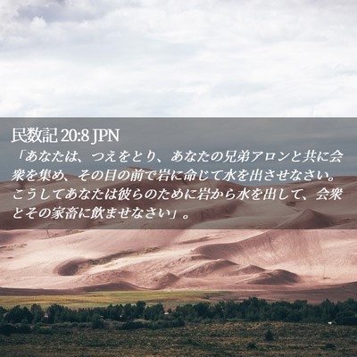 Picture 02 - 民数記 20:8 JPN - 「あなたは、つえをとり、あなたの - Bible Verse Picture