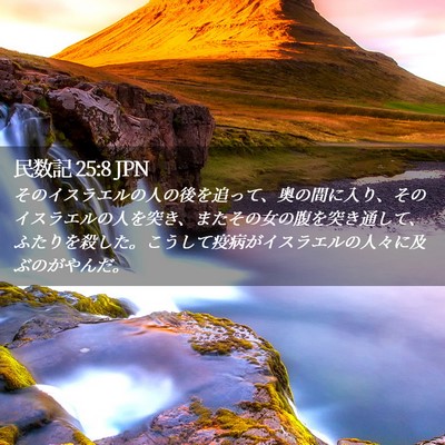 Picture 02 - 民数記 25:8 JPN - そのイスラエルの人の後を追って、 - Bible Verse Picture
