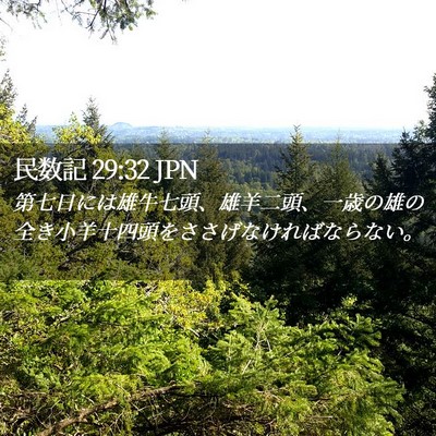 Picture 02 - 民数記 29:32 JPN - 第七日には雄牛七頭、雄羊二頭、一 - Bible Verse Picture