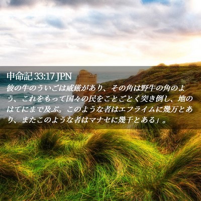 Picture 02 - 申命記 33:17 JPN - 彼の牛のういごは威厳があり、その - Bible Verse Picture