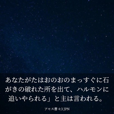 Picture 03 - アモス書 4:3 JPN - あなたがたはおのおのまっすぐに石 - Bible Verse Picture