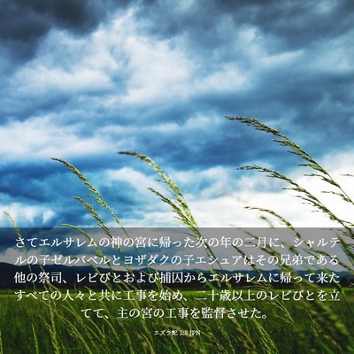 Picture 03 - エズラ記 3:8 JPN - さてエルサレムの神の宮に帰った次 - Bible Verse Picture