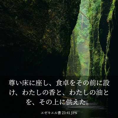 Picture 03 - エゼキエル書 23:41 JPN - 尊い床に座し、食卓をその前に設け - Bible Verse Picture