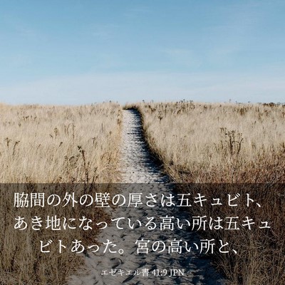 Picture 03 - エゼキエル書 41:9 JPN - 脇間の外の壁の厚さは五キュビト、 - Bible Verse Picture