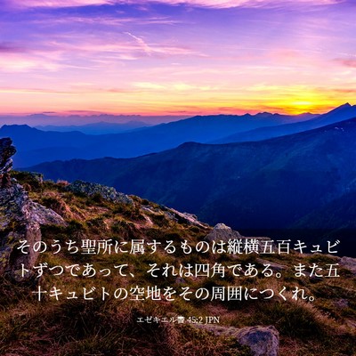 Picture 03 - エゼキエル書 45:2 JPN - そのうち聖所に属するものは縦横五 - Bible Verse Picture
