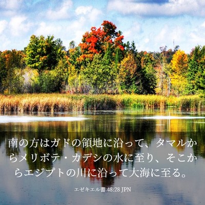 Picture 03 - エゼキエル書 48:28 JPN - 南の方はガドの領地に沿って、タマ - Bible Verse Picture