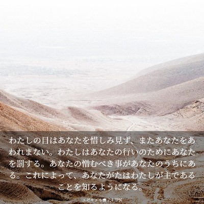 Picture 03 - エゼキエル書 7:4 JPN - わたしの目はあなたを惜しみ見ず、 - Bible Verse Picture