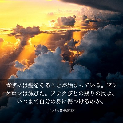 Picture 03 - エレミヤ書 47:5 JPN - ガザには髪をそることが始まってい - Bible Verse Picture