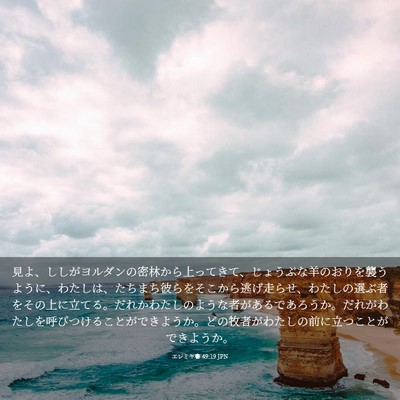 Picture 03 - エレミヤ書 49:19 JPN - 見よ、ししがヨルダンの密林から上 - Bible Verse Picture