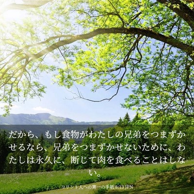 Picture 03 - コリント人への第一の手紙 8:13 JPN - だから、もし食物がわたしの兄弟を - Bible Verse Picture