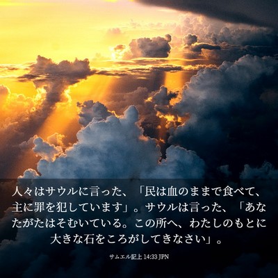 Picture 03 - サムエル記上 14:33 JPN - 人々はサウルに言った、「民は血の - Bible Verse Picture