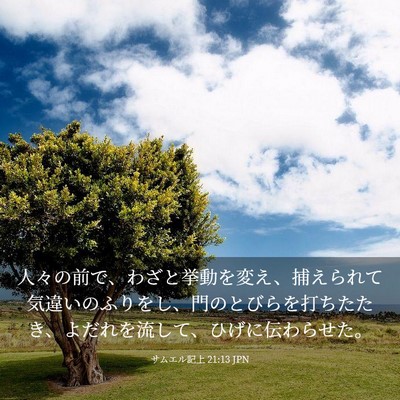 Picture 03 - サムエル記上 21:13 JPN - 人々の前で、わざと挙動を変え、捕 - Bible Verse Picture