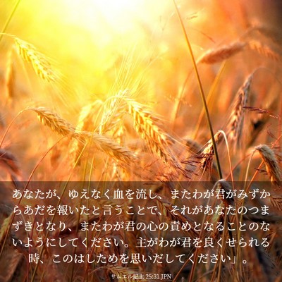 Picture 03 - サムエル記上 25:31 JPN - あなたが、ゆえなく血を流し、また - Bible Verse Picture