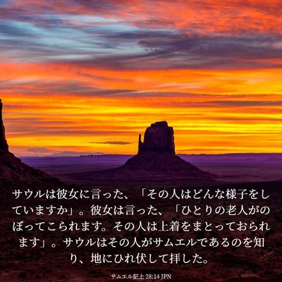 Picture 03 - サムエル記上 28:14 JPN - サウルは彼女に言った、「その人は - Bible Verse Picture