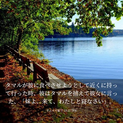 Picture 03 - サムエル記下 13:11 JPN - タマルが彼に食べさせようとして近 - Bible Verse Picture