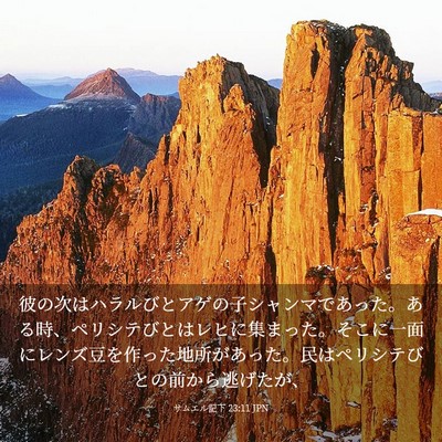 Picture 03 - サムエル記下 23:11 JPN - 彼の次はハラルびとアゲの子シャン - Bible Verse Picture