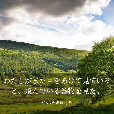 Picture 03 - ゼカリヤ書 5:1 JPN - わたしがまた目をあげて見ていると - Bible Verse Picture
