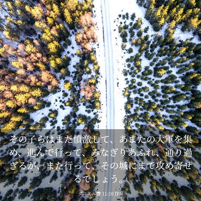 Picture 03 - ダニエル書 11:10 JPN - その子らはまた憤激して、あまたの - Bible Verse Picture