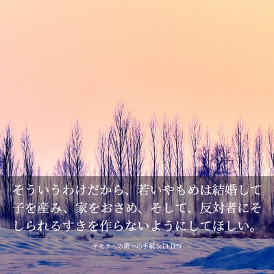 Picture 03 - テモテヘの第一の手紙 5:14 JPN - そういうわけだから、若いやもめは - Bible Verse Picture